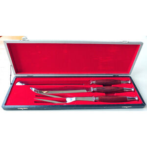 Vintage MCM Stainless Steel Carving Knife Fork Set Wood Handles Japan Pre-Owned